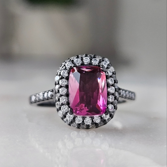 Pink Topaz Ring, 925 Sterling Silver / Black Gold finish Charmed Aroma - Picture 3 of 7